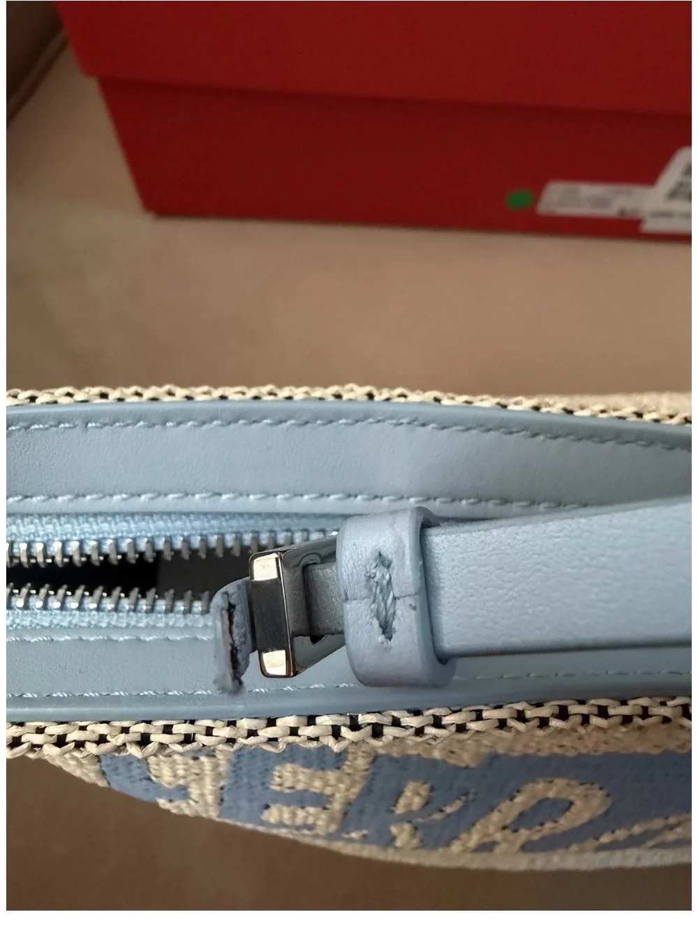 Salvatore Ferragamo Natural Canvas Pouch with Light Blue Logo